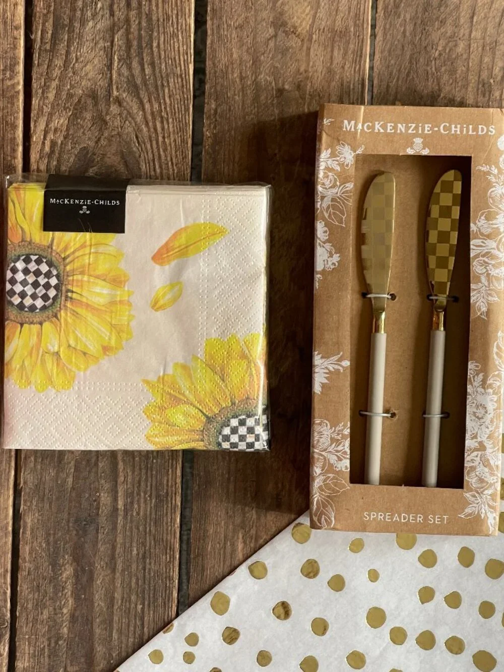 MacKenzie-Childs Sunflower Napkins & Spreader Bundle: Gift-Ready Holiday or Not!